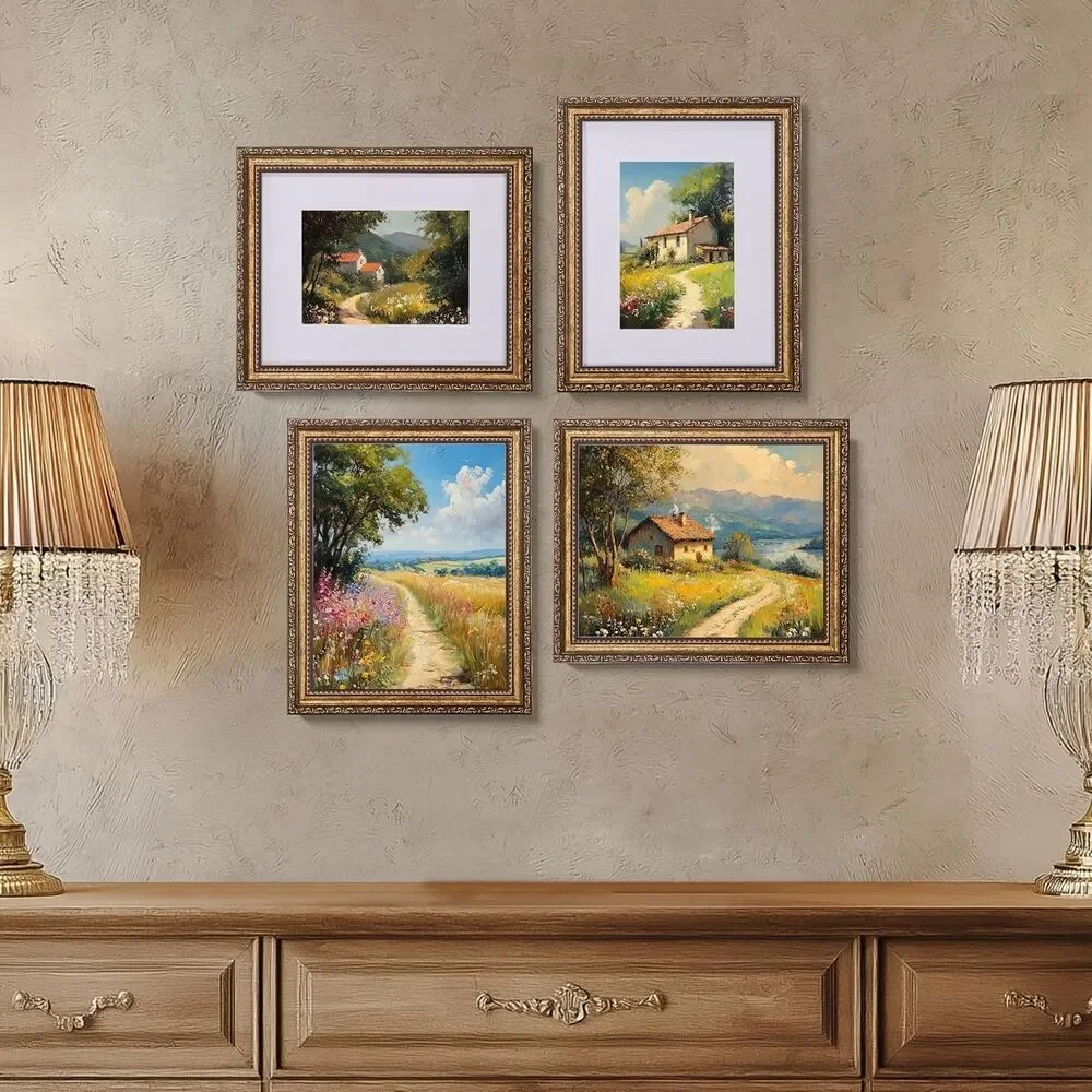 8x10 Picture Frames Set of 3 Gold Photo Frame with Mat Glass Cover Wall Decor